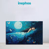 Moonlight Sleep Painting | Girl Dreaming with Butterflies Canvas | Calm Peaceful Night Wall Art Bedroom Décor for Kids & Adults