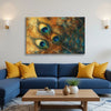 Vastu Peacock Feather Painting | Golden Krishna Three Feathers Canvas | Elegant Textured Wall Art Décor for Living Room