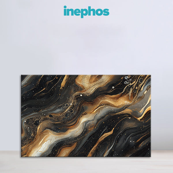 Gold Black White Flow Painting | Luxury Abstract Swirl Marble Canvas | Modern Wall Art for Living Room, Bedroom, Office