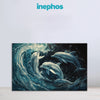 Three Dolphins Painting | Vastu Fish Ocean Waves Canvas | Playful Water Dolphin Wall Art for Bathroom or Kids Room Décor
