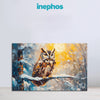 Wise Owl Snow Painting | Winter Forest Tree Canvas | Snowy Bird Wall Art for Study or Living Room Décor