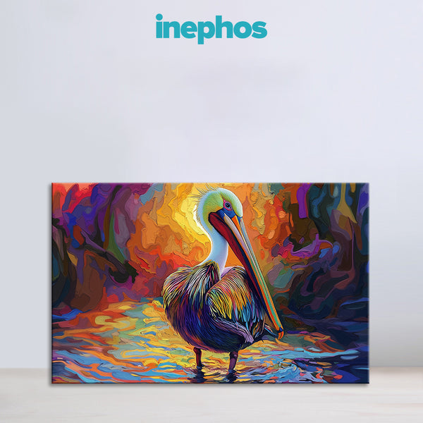 Colorful Pelican Painting | Modern Elegant Proud Bird Canvas | Vibrant Animal Wall Art for Living Room Décor