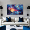 Sunset Lighthouse Painting | Ocean Stars View Painting Canvas | Modern Coastal Wall Art Décor for Home and Office