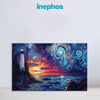 Sunset Lighthouse Painting | Ocean Stars View Painting Canvas | Modern Coastal Wall Art Décor for Home and Office