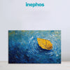 Yellow Leaf Painting | Calm Blue Water Canvas | Minimalist Peaceful Nature Wall Art for Living Room Décor
