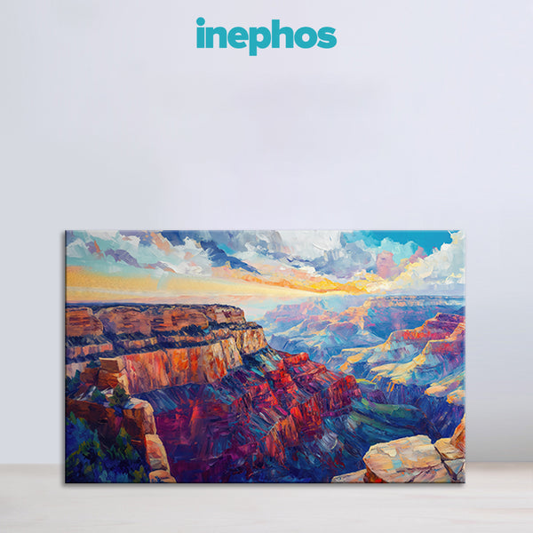 Majestic Grand Canyon Painting | Sunlit Scenic Landscape Canvas | Travel-Inspired Wall Art for Living Room, Office, Bedroom