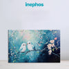 Cute Lovebirds Painting | Romantic White Bird Canvas | Blue & Pink Floral Wall Art for Bedroom & Living Room Décor
