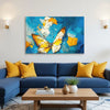 Beautiful Butterfly Painting | Blue Gold White Bird Canvas | Textured Butterfly Wall Art for Home & Office Decor