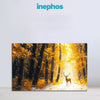 Autumn Snowfall Deer Painting | Golden Forest Stag Canvas | Gold Sunrays Wall Art for Living Room & Office