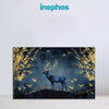 Golden Antler Deer Painting | Elegant Wildlife Canvas with Birds | Blue & Gold Midnight Forest Wall Art for Living Room & Vastu Decor