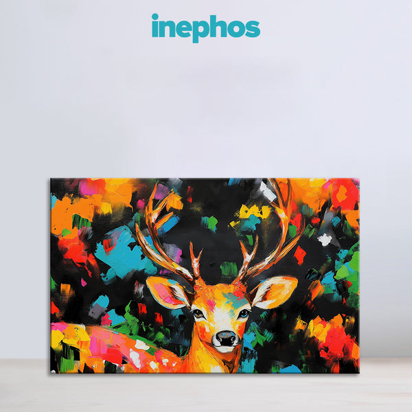 Abstract Deer Painting | Vibrant Colorful Stag Expression Canvas | Modern Animal Wall Art for Modern Living Room & Wall Decor