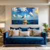 Seagull by the Ocean Painting | Coastal Bird Canvas with Blue Sky & Sea Vibes | Nautical Theme Sea Animal Canvas Wall Art for Living Room, Bathroom & Beach Homes Décor