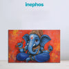 Vibrant Blue Ganesh Ji Canvas Painting | Traditional Hindu Wall Art with Orange Background for Home Mandir Gifting | Spiritual Décor