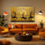 Golden Tribal Dance Painting | Elegant Abstract Canvas of Dancing Women Around the Sun | Golden & Black Traditional Ritual Wall Art for Living Room & Artistic Interiors