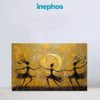 Golden Tribal Dance Painting | Elegant Abstract Canvas of Dancing Women Around the Sun | Golden & Black Traditional Ritual Wall Art for Living Room & Artistic Interiors