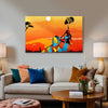 Tribal Muse at Sunset Painting | Sitting African Woman in Beautiful Dress Canvas | Traditional Wall Art for Vibrant Modern Interiors