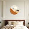 Golden Desert Mountains Round Canvas Wall Art | Minimal Sun & Landscape Painting for Boho Living Room, Bedroom | Contemporary Home Décor