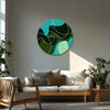 Modern Abstract Green Waves Round Canvas Wall Art | Contemporary Minimal Line & Shape Design for Living Room | Bedroom, Office & Stylish Spaces