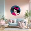 Elegant Lady in Black Hat | Magenta Bow Round Canvas Wall Art | Minimalist Fashion Illustration for Bedroom | Dressing Room & Modern Wall Décor
