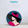Elegant Lady in Black Hat | Magenta Bow Round Canvas Wall Art | Minimalist Fashion Illustration for Bedroom | Dressing Room & Modern Wall Décor