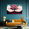 Majestic Solitary Bloom Painting | Bold Red Cherry Tree Canvas | Japanese Wall Art for Modern Home & OfficeWall Decor