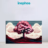 Majestic Solitary Bloom Painting | Bold Red Cherry Tree Canvas | Japanese Wall Art for Modern Home & OfficeWall Decor