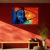 Radha Krishna Eternal Love Painting | Vibrant Religious Spiritual God Canvas Painting | Blue & Red Wall Art for Divine Home Decor