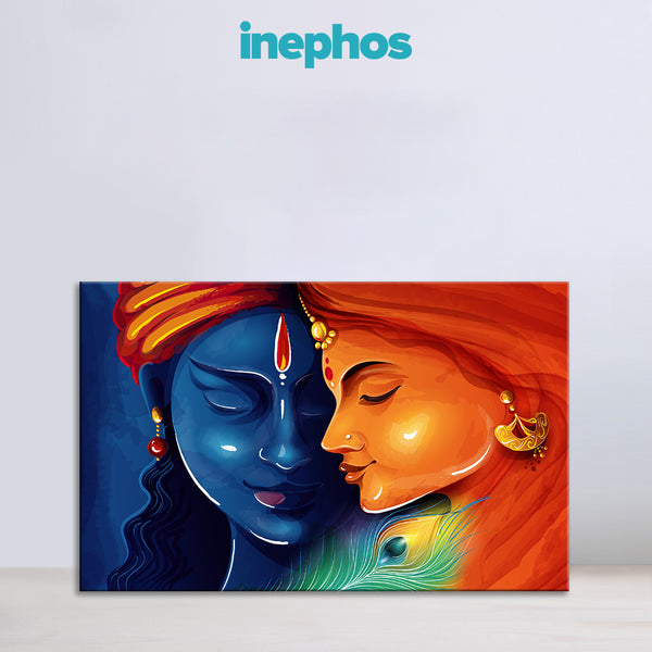 Radha Krishna Eternal Love Painting | Vibrant Religious Spiritual God Canvas Painting | Blue & Red Wall Art for Divine Home Decor