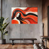 Flowing Femininity Painting | Modern Abstract Woman Canvas | Red White Black Girl with Long Hair Wall Art in Fiery Orange Tones for Modern Walls