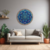 Blue Mandala Round Canvas Wall Art | Intricate Floral & Geometric Pattern with Bohemian Charm for Living Room | Meditation Space & Wall Décor
