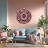 Royal Harmony Mandala | Round Blue & Yellow Canvas Painting | Decorative Wall Art for Elegant Home Interiors