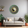 Regal Peacock Mandala | Round Multicolor Canvas Painting | Wall Art with Intricate Feather Design for Elegant Decor