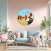 Desert Rhythm | Round Canvas Painting | Wall Art of Traditional Indian Drummers in Vibrant Festive Setting