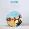 Desert Rhythm | Round Canvas Painting | Wall Art of Traditional Indian Drummers in Vibrant Festive Setting
