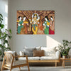 Krishna Raas Leela Painting | Traditional Indian Folk Art Canvas Painting | Religious Spiritual God Playing Flute Wall Art for Traditional & Spiritual Home Decor
