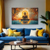Tranquil Praying Buddha Painting | Serene Meditative Canvas with Golden Aura | Religious Spiritual God Wall Art for Spiritual Home Décor and Peaceful Interiors