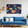 Underwater World Painting | Colorful Fish Folk Art Canvas | Beautiful Vibrant Underworld Creatures Wall Art for Kids Room & Creative Spaces
