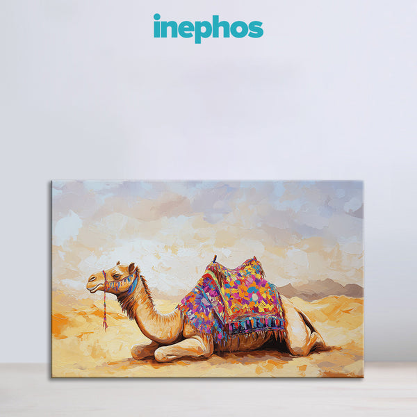 Desert Camel Painting | Vibrant Rajasthani-Inspired Canvas | Thar Animal Resting in Sand Wall Art for Living Room, Office & Ethnic Décor