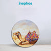 Desert Majesty | Round Wall Art | Canvas Painting of Resting Camel in Vibrant Traditional Adornments