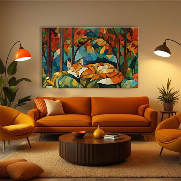 Geometric Fox Painting | Modern Abstract Wildlife Canvas | Autumn Forest Wall Art for Modern Home & Office Décor