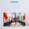 Paris Love Painting | Eiffel Tower Rainy Walk Canvas | Romantic Couple Under Umbrella Wall Art for Bedroom & Living Room Decor