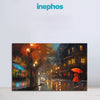 Evening Stroll in Rain Painting | Peaceful Night Cityscape Canvas | Woman with Red Umbrella Wall Art for Living Room Decor