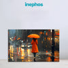 Woman with Umbrella Painting | Rainy Night City Street Canvas | Monsoon Urban Scene | Moody Reflection Wall Art for Living Room Décor