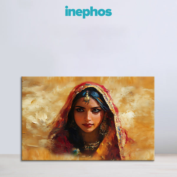 Rajasthani Woman Painting | Ethnic Indian Canvas | Royal Traditional Lady Wall Art for Living Room & Heritage Home Décor