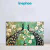 Royal Peacocks Painting | Elegant Nature-Inspired Birds on Flowering Tree Canvas | Vastu Green & White Floral Dancing Peacocks Wall Art for Living Room & Hallway Décor