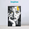 Modern Woman Face Painting | Bold Edgy Black & White Abstract Canvas | Contemporary Aesthetic Yellow Eye Pop Wall Art Portrait for Living Room Décor