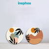 Two decorative plates with abstract designs on a light gray background, featuring the brand 'inephos'.