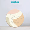 Round decorative plate with abstract design on a light gray background, featuring the brand 'inephos'.
