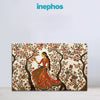 Artistic depiction of a woman in traditional attire among trees with colorful leaves, featuring the brand 'inephos'.