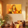 Painting of a woman with flowers in a living room setting